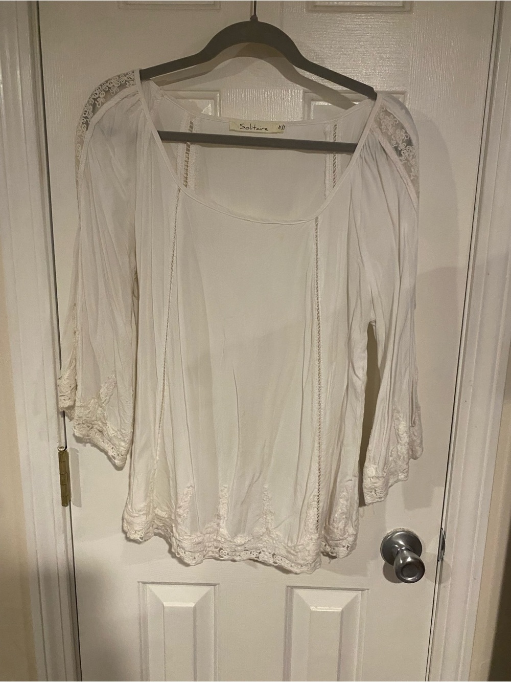 Solitaire Ivory Lace-Trim Boho Blouse